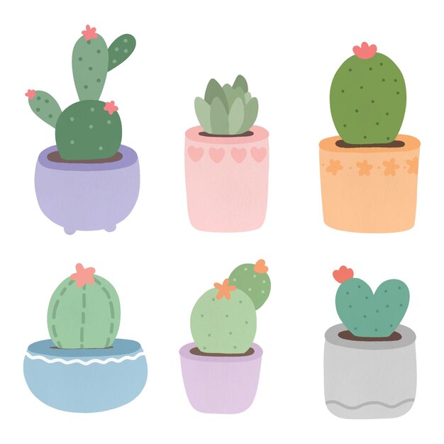 lindo, cacto, olla, vector, ilustración