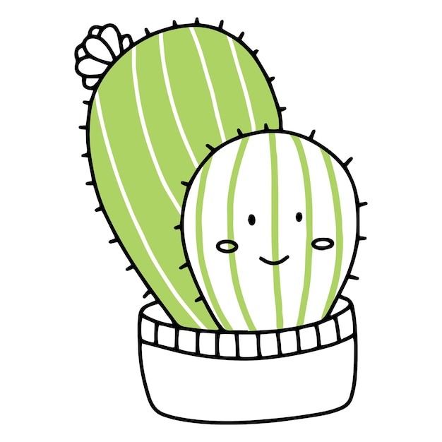 Lindo cactus al estilo de garabatos cactus con emociones kawaii. una planta en los iconos de una maceta