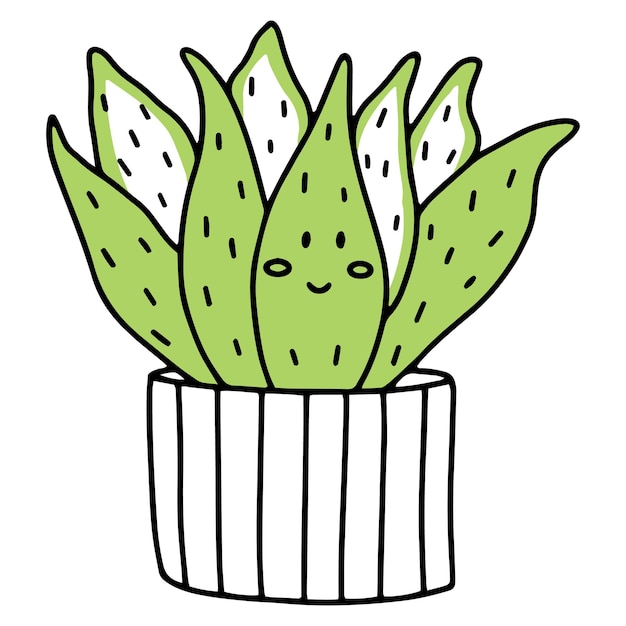 Vector lindo cactus al estilo de garabatos cactus con emociones kawaii. una planta en los iconos de una maceta