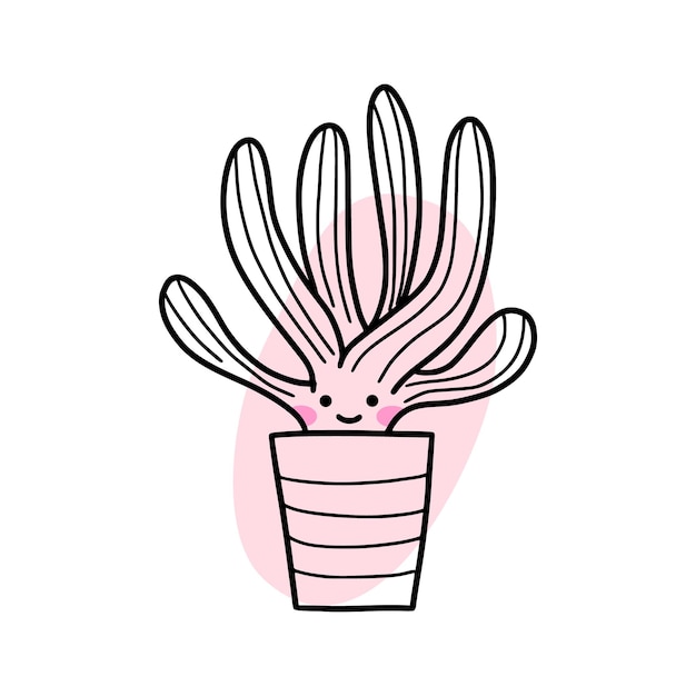 Lindo cactus con cara Icono de Doodle Elemento de decoración de postal Flor en maceta