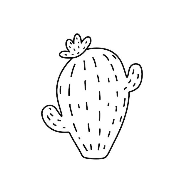 Lindo cactus de dibujos animados aislado sobre fondo blanco ilustración dibujada a mano en estilo garabato