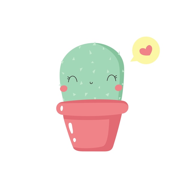 Lindo cactus de dibujos animados con cara divertida Personaje de cactus de planta casera dibujado a mano para diseño de niños