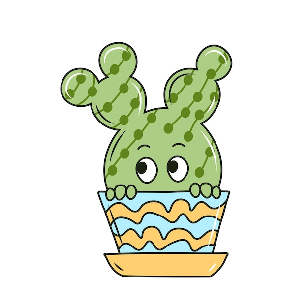 Vector lindo cactus en la ilustración de vector de maceta