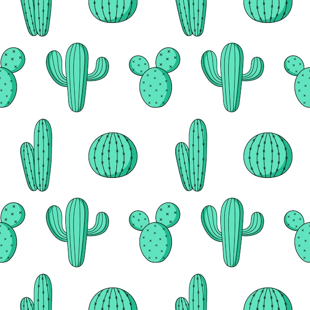 lindo cactus verde de patrones sin fisuras en blanco