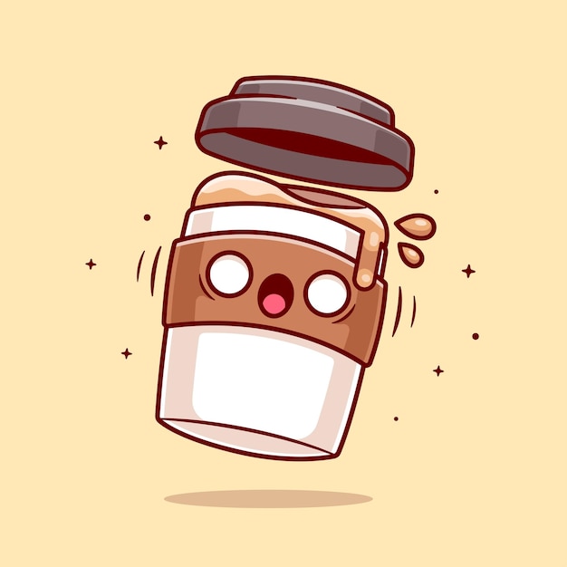 Lindo café sorprendido dibujos animados vector icono ilustración bebida objeto icono concepto aislado plano