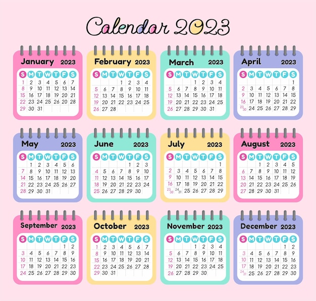 Lindo calendario de colores 2023