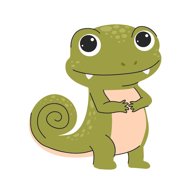 Lindo camaleón de dibujos animados Ilustraciones vectoriales planas en estilo infantil simple sobre fondo blanco