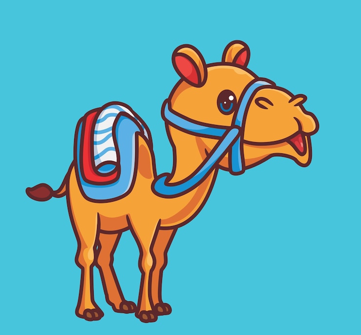 Vector lindo camello con accesorio aislado ilustración animal de dibujos animados diseño de icono de etiqueta de estilo plano