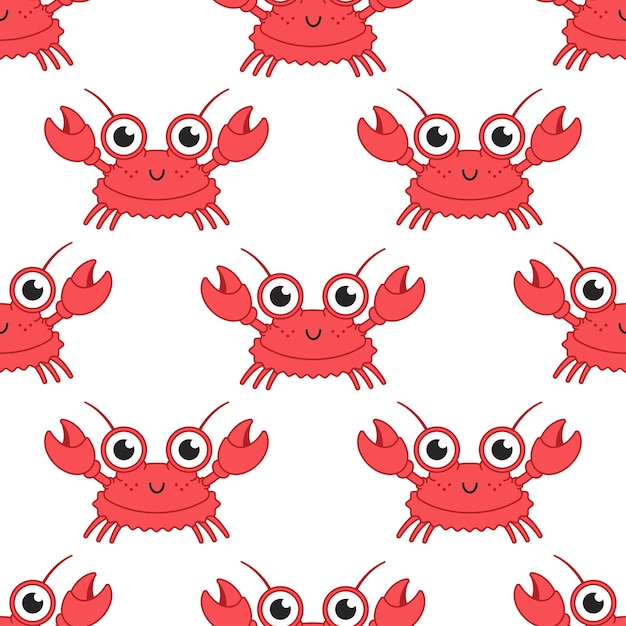 Lindo cangrejo vector de dibujos animados de patrones sin fisuras