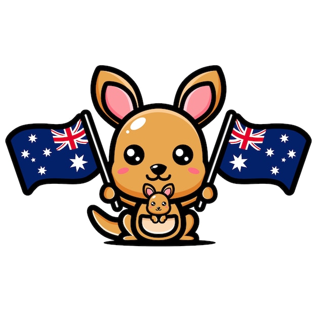 Vector lindo canguro sosteniendo una bandera australiana