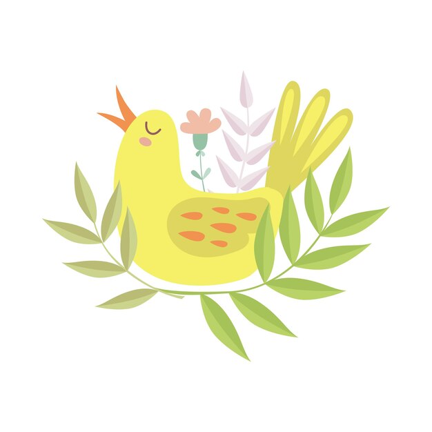 Lindo canto pájaro amarillo símbolo de la primavera ilustración vectorial sobre fondo blanco