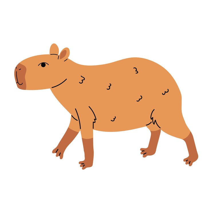 Vector el lindo capibara caminando aislado en blanco en estilo plano de dibujos animados