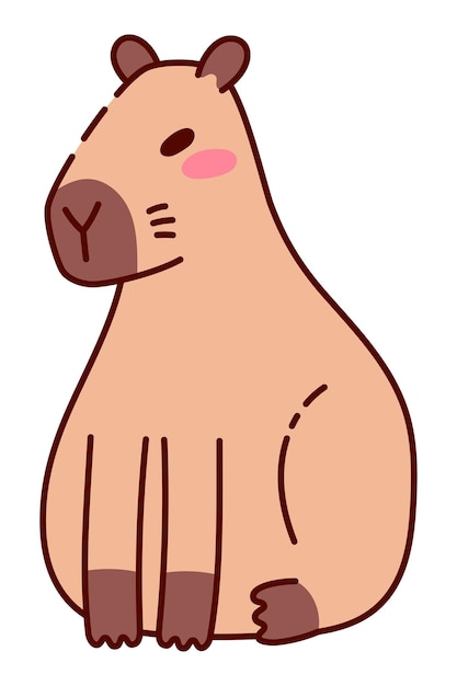 Lindo capibara sentado Ilustración en estilo plano Diseño de animales de dibujos animados adorables Perfecto para libros infantiles Stickers Merchandise y proyectos temáticos de la naturaleza