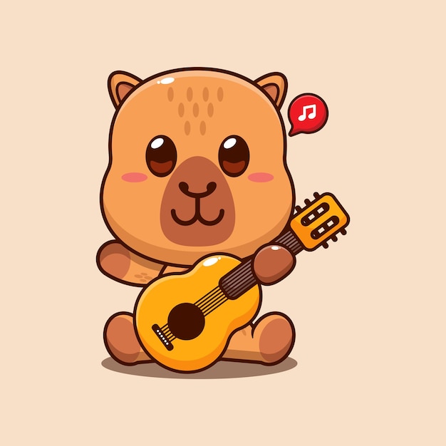 Lindo capibara tocando la guitarra Ilustración vectorial de dibujos animados