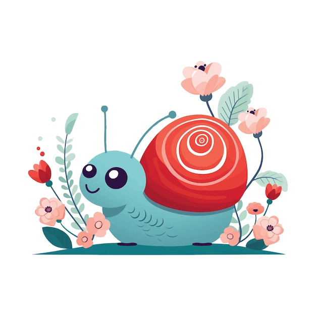 Lindo caracol con flores y hojas