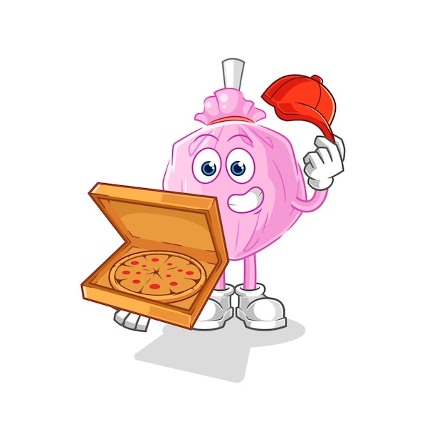 Lindo caramelo pizza repartidor vector personaje de dibujos animados