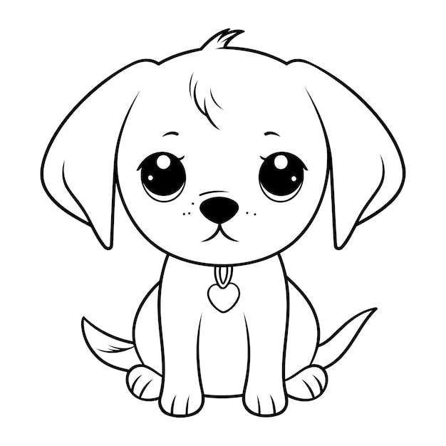 Vector lindo, caricatura, perro, colorear, página, vector, ilustración, aislado, blanco, plano de fondo