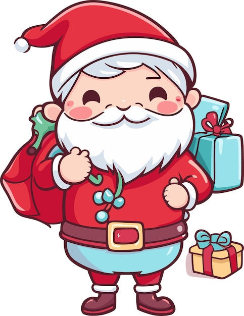 Lindo, caricatura, santa claus, venir, día de navidad, con, regalos, vector, ilustración