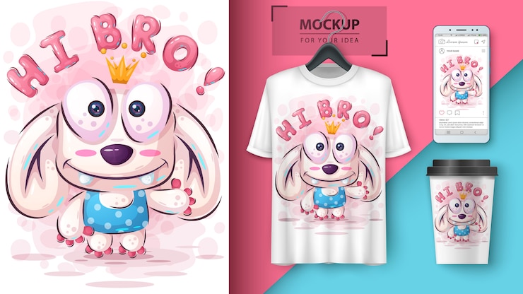 Vector lindo cartel de monstruo y merchandising.