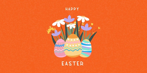 Lindo cartel o cartel de primavera Feliz Pascua plantilla floral dibujada a mano para la Pascua