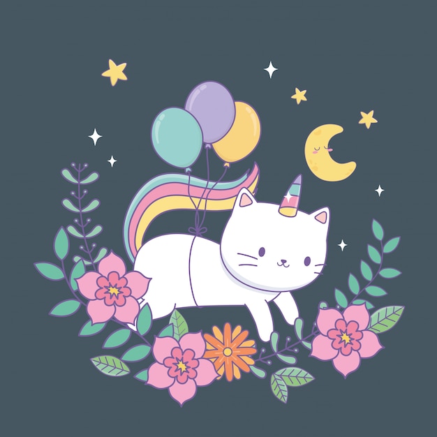 Lindo caticorn con decoración floral en la noche