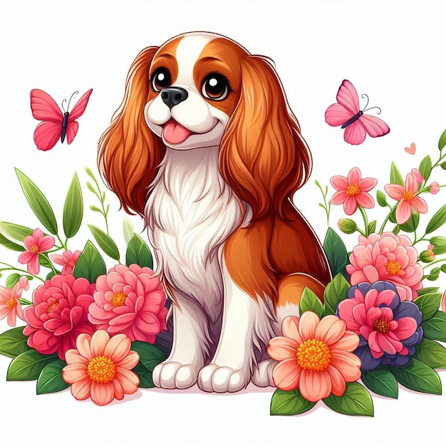 Lindo Cavalier King Charles Spaniel Perro Vector Ilustración de dibujos animados