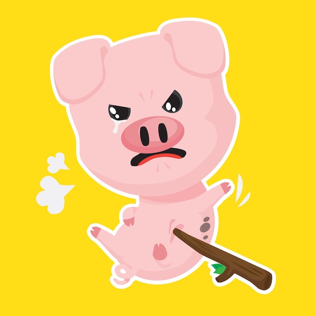 lindo cerdito ha sido empujado por un palo de madera