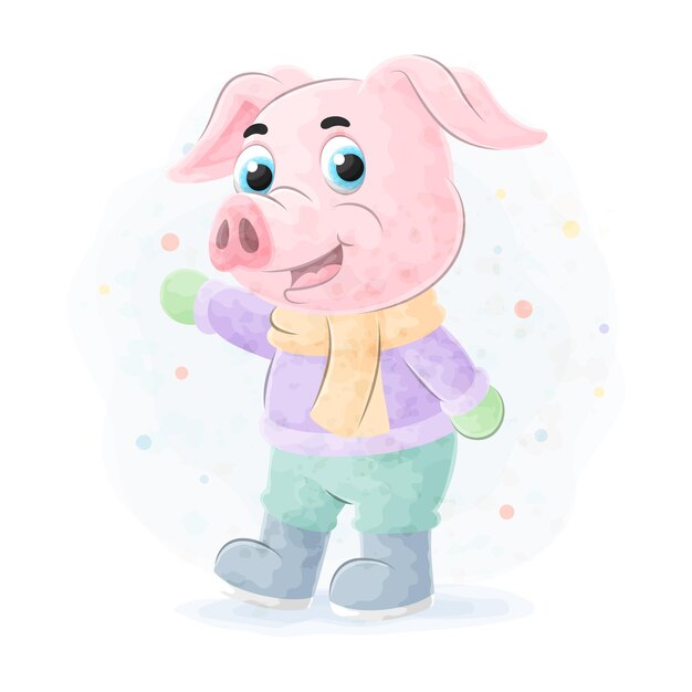 Lindo cerdito con ilustración acuarela