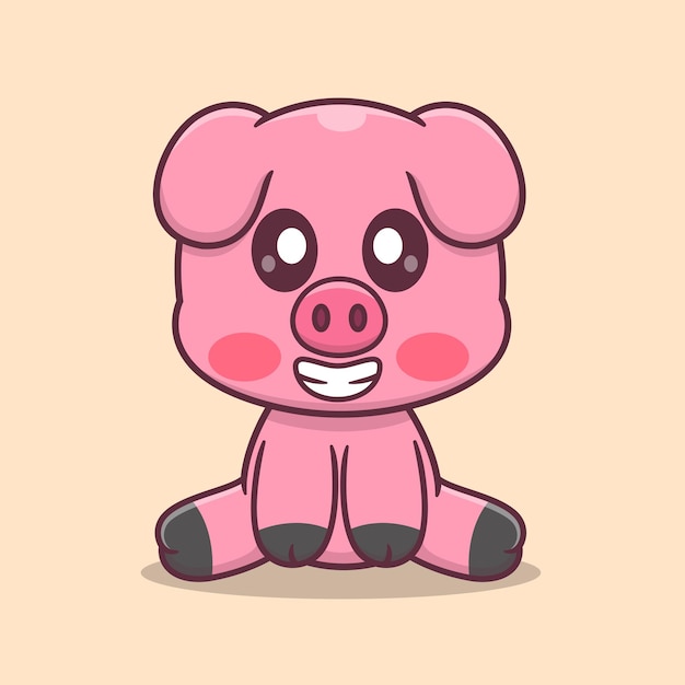 El lindo cerdo de dibujos animados está sentado sonriendo dulcemente Ilustración vectorial Animales Naturaleza Cartoon Premium