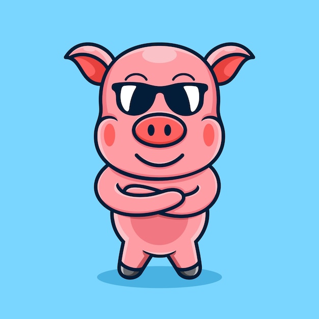 un lindo cerdo de dibujos animados con gafas