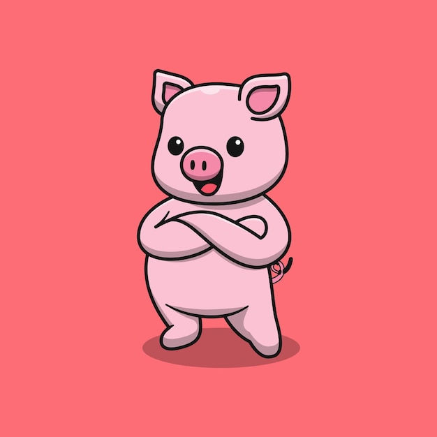 Lindo cerdo está de pie ilustración de dibujos animados