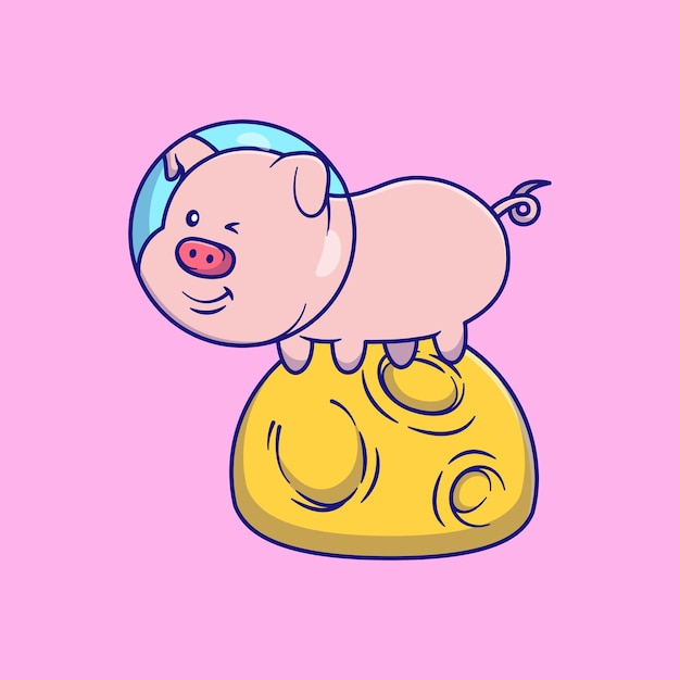 El lindo cerdo de pie en una luna Ilustración vectorial de dibujos animados