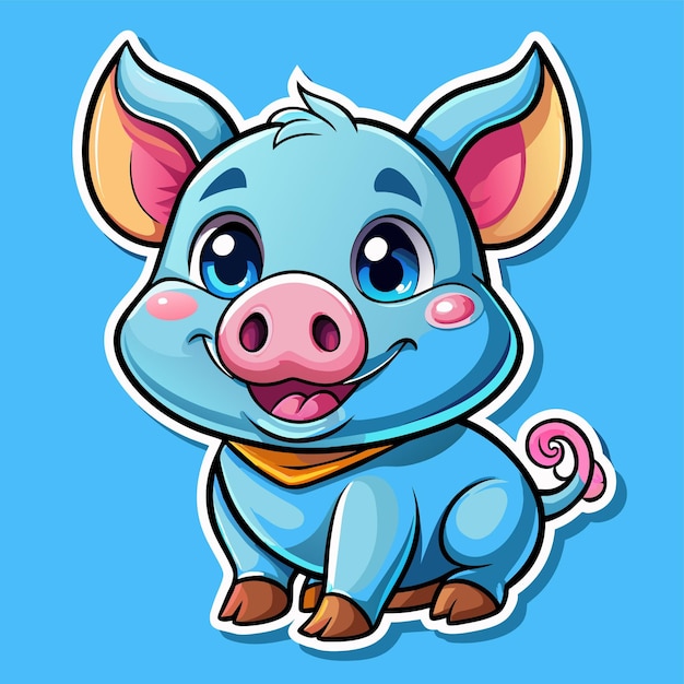 Lindo cerdo de pie y sonriente mascota dibujada a mano personaje de dibujos animados pegatina icono concepto aislado