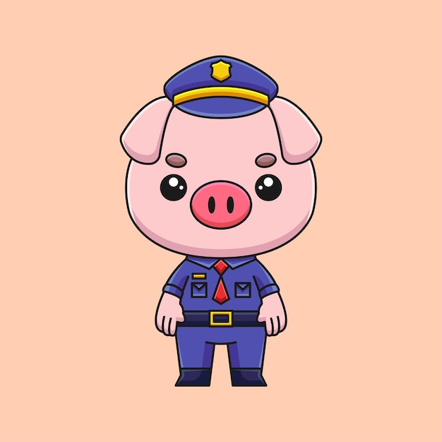 Lindo cerdo policía dibujos animados garabato arte dibujado a mano concepto vector kawaii icono ilustración