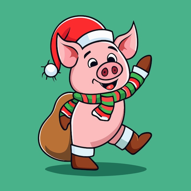 Un lindo cerdo que celebra la Navidad vestido con el uniforme de Papá Noel.