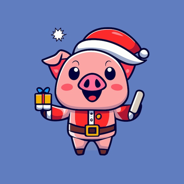 Un lindo cerdo que celebra la Navidad vestido con el uniforme de Papá Noel.