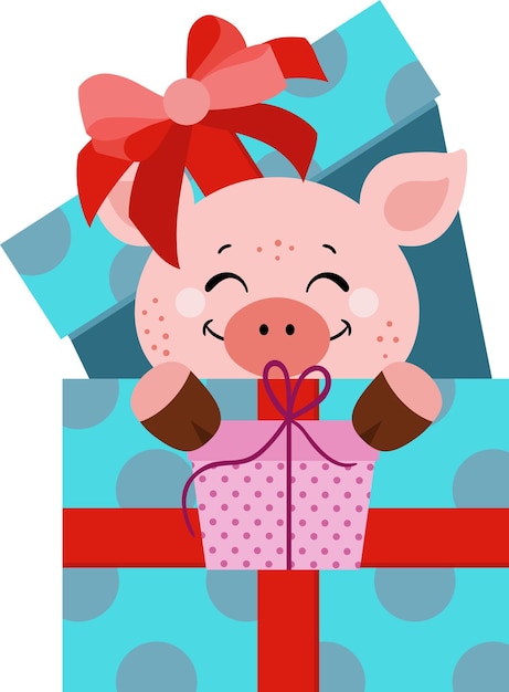 Lindo cerdo saliendo regalo de cumpleaños con un pequeño regalo