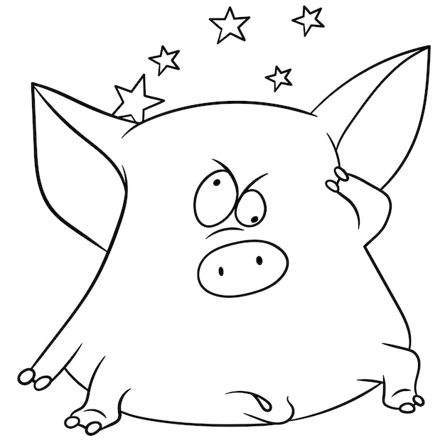 Lindo cerdo sintiendo mareos. Página del libro de colorear de dibujos animados para niños.