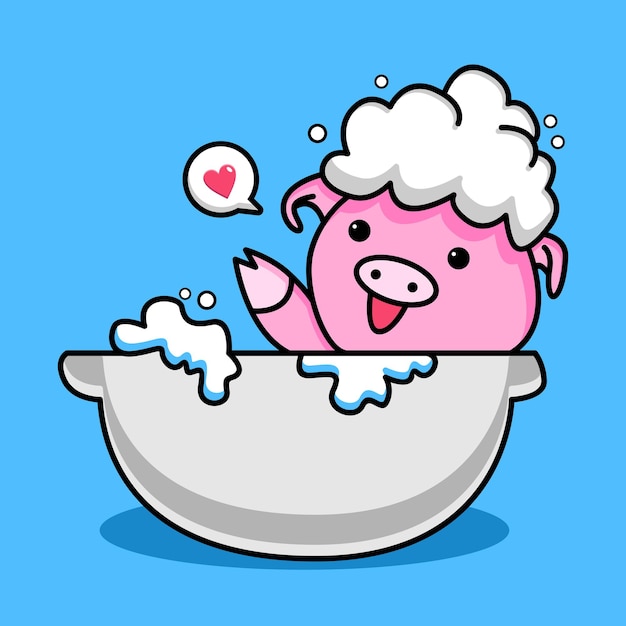 Lindo cerdo tomar un diseño de dibujos animados de baño