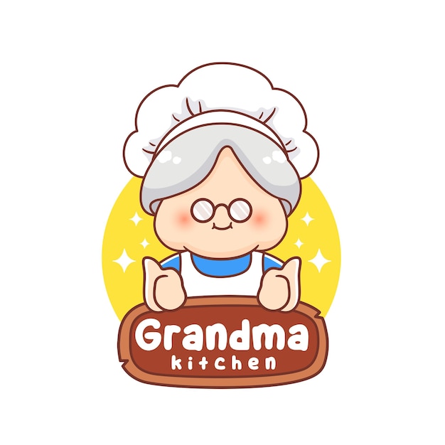 El lindo chef de la abuela aprueba el logotipo de la mascota para el logotipo culinario del restaurante