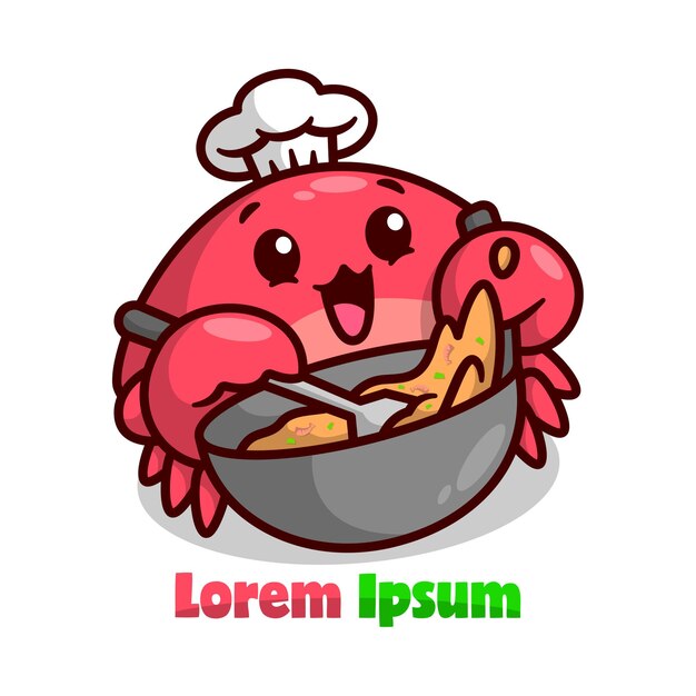 LINDO CHEF DE CANGREJO ROJO ESTÁ COCINANDO COMIDA EN UNA FREIDORA MASCOTA DE DIBUJOS ANIMADOS DE ALTA CALIDAD