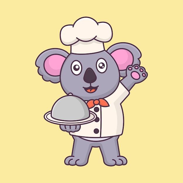 Lindo chef koala cocinando. animal cocina dibujos animados vector ilustración animal icono