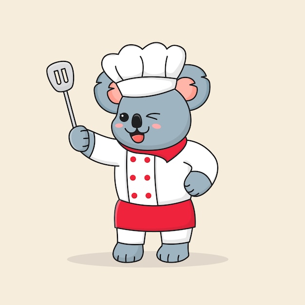 Lindo chef koala con espátula y con un sombrero