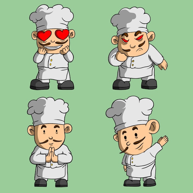 Vector lindo chef mascota estilo dibujado a mano