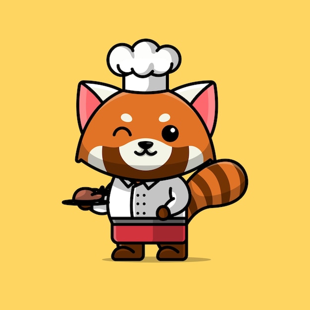 El lindo chef panda rojo de dibujos animados, la ilustración vectorial, el concepto de profesión animal, el icono aislado.