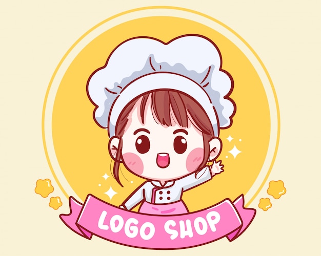 Lindo chef sonriendo para logo de la tienda