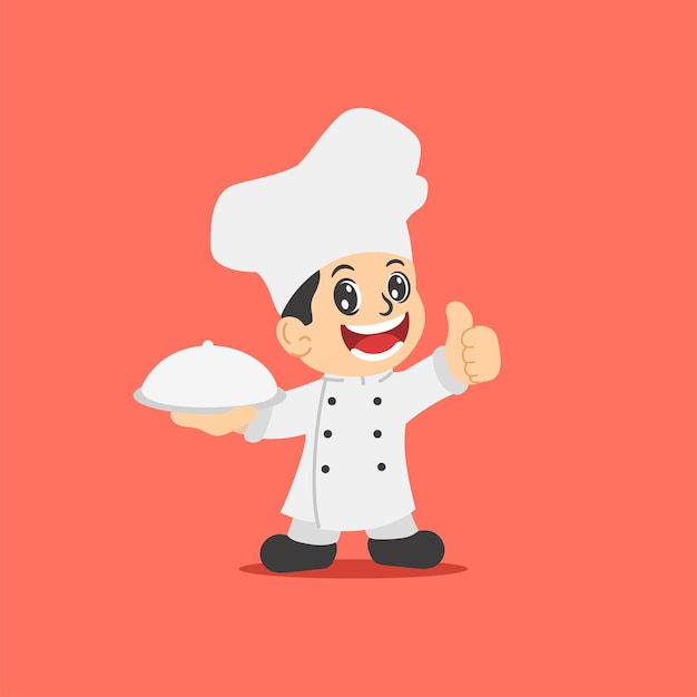 lindo chef sosteniendo dibujos animados de comida