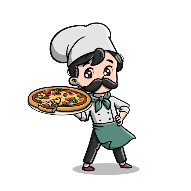 Lindo chef con su caricatura de pizza