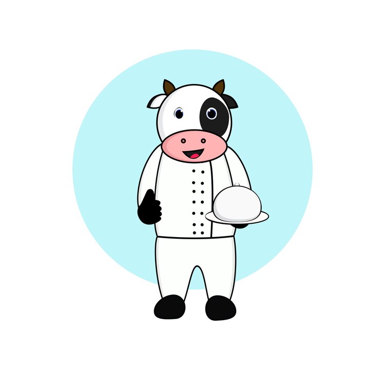 lindo chef de vaca mascota en estilo plano