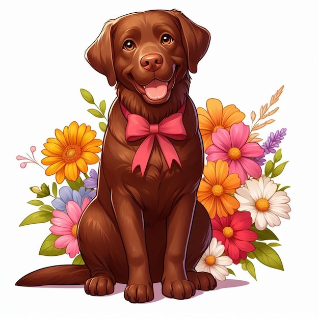 Vector el lindo chesapeake bay retriever dog y las flores ilustración de dibujos animados vectorial